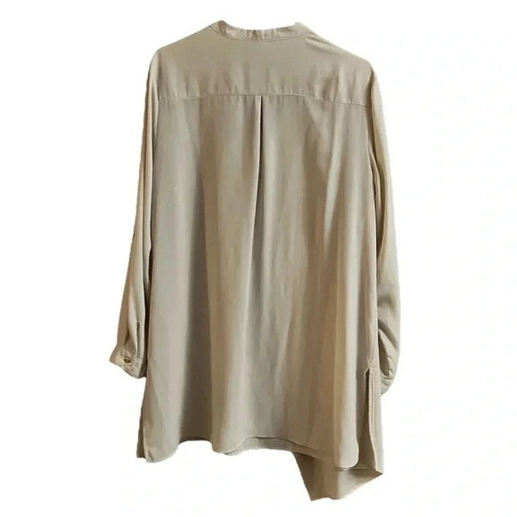 New Directions Cream Mandarin Collar Asymmetrical Blouse - Picture 2 of 3